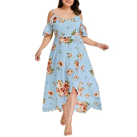 Amazoncom Women Plus Size Floral Cold The Shoulder Split