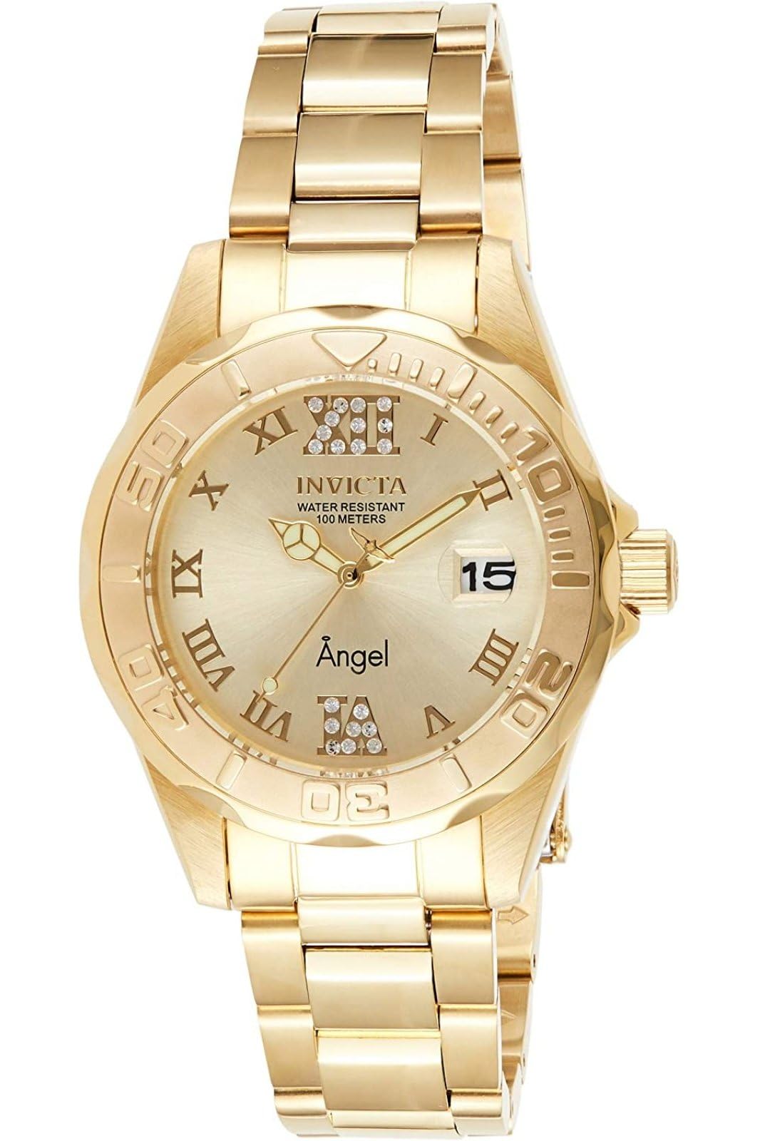 Invicta Angel 14397 Women's Watch - Waterproof - Analogue - Quartz Movement - stainless steel with Gold dial - 38mm