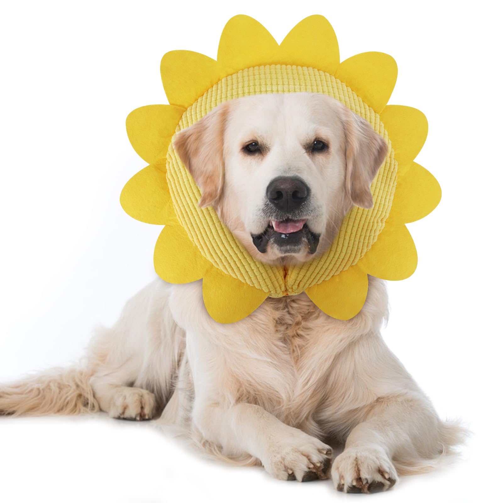 IEUUMLER Inflatable Recovery Dog Collar, Protective Doughnut Neck Cone, Adjustable Soft Collar for Dog and Cat After Surgery Prevent from Biting & Scratching FC010 (XL, Sunflower)