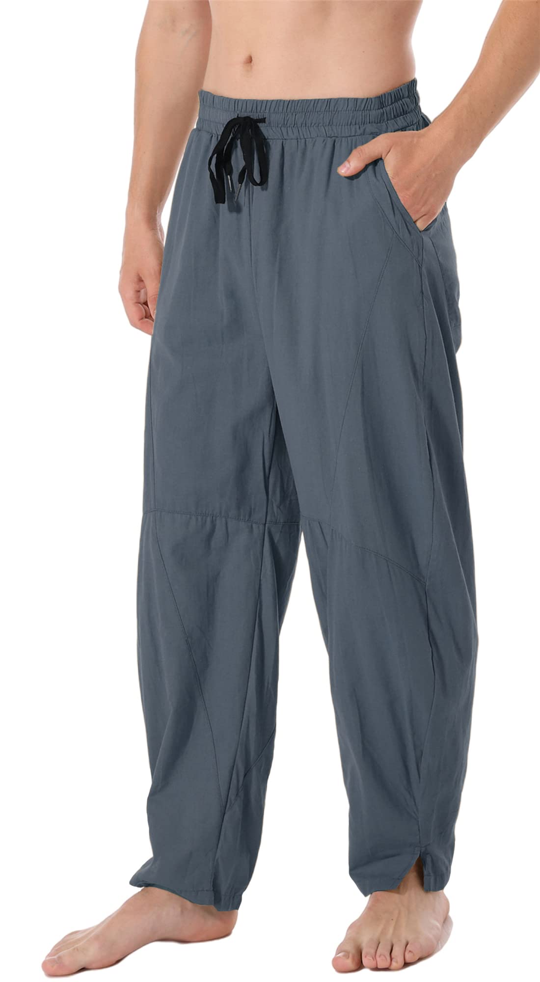Photo 1 of perdontoo Mens Linen Cotton Loose Fit Casual Lightweight Elastic Waist Summer Pants (X-Large, Smoky Gray)