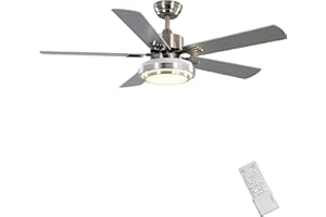 FINXIN Indoor Ceiling Fan Light Fixtures Remote LED 52 Brushed Nickel Ceiling Fans for Bedroom,Living Room,Dining Room Including Motor,Remote Switch (52" 5-Blades)