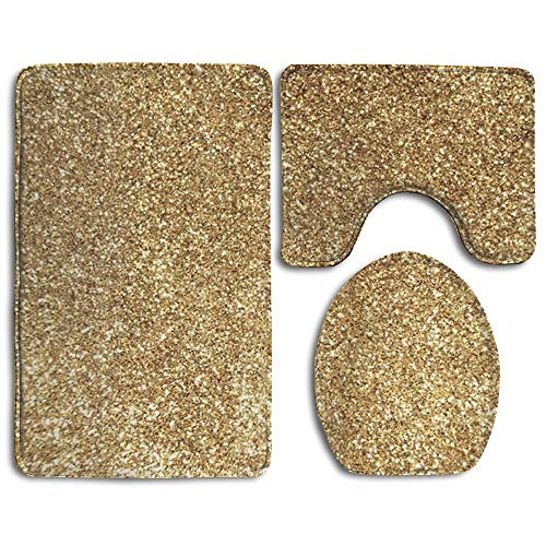 NEW Placer Gold Grin 3 Piece Bathroom Mats Set Non-Slip Bathroom Rugs/Contour Mat/Toilet Cover