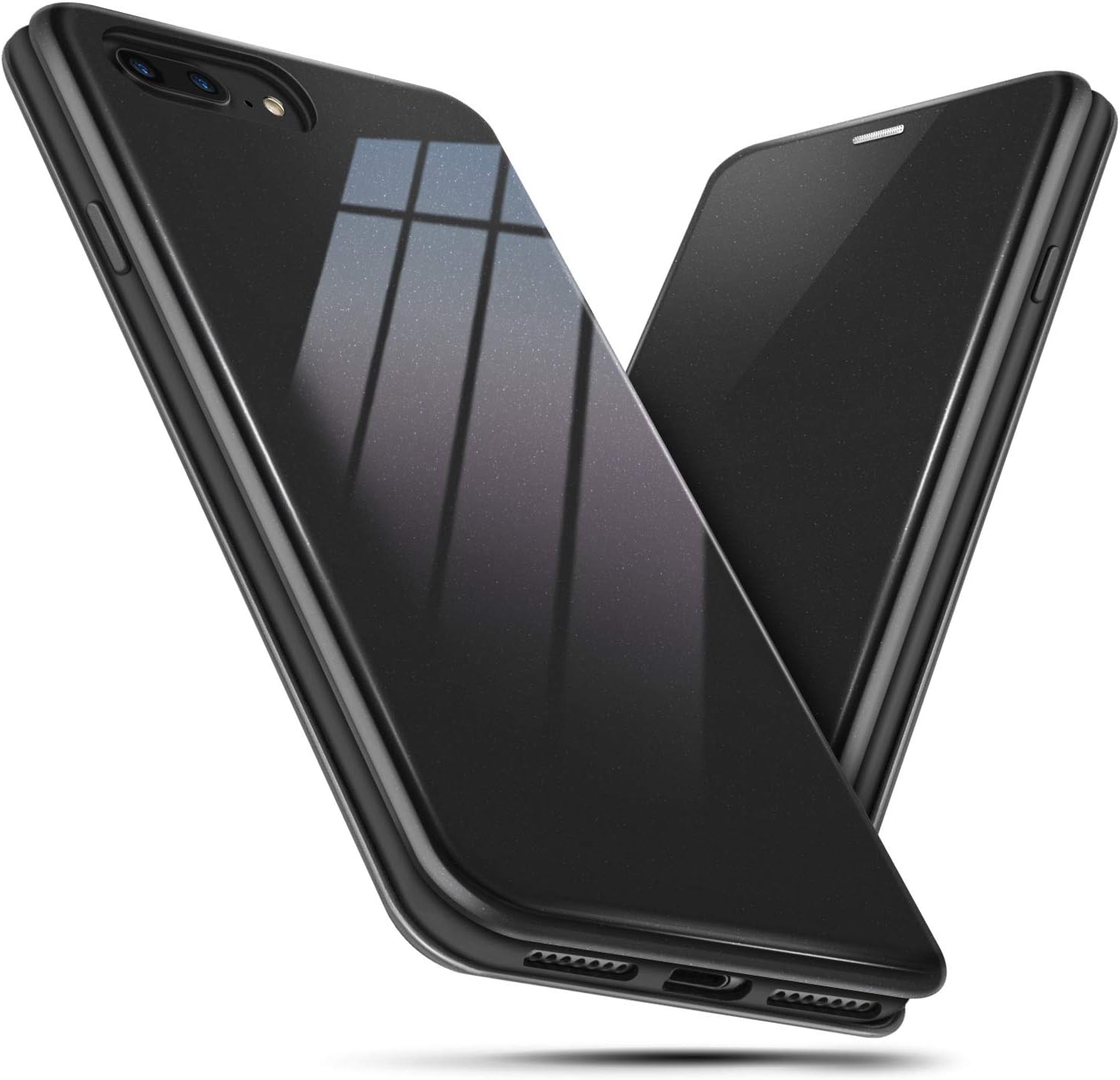 BEZ Case for iPhone 8 Plus Case, iPhone 7 Plus Phone Case, Slim Thin Wallet Flip Cover Compatible with iPhone 7 Plus, iPhone 8 Plus, Glossy Pouch Protective Shell, Dark Gray