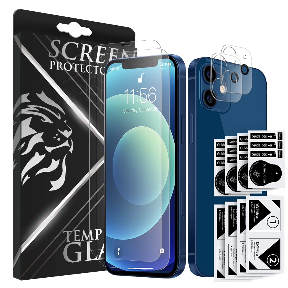 [4 Pack] 2 x Screen Protector for iPhone 12 Pro Max With 2 x Camera Lens Protector Compatible with 12 Pro Max Edge to Edge Full Coverage - Genuine Tempered Glass (For iPhone 12 Pro Max)