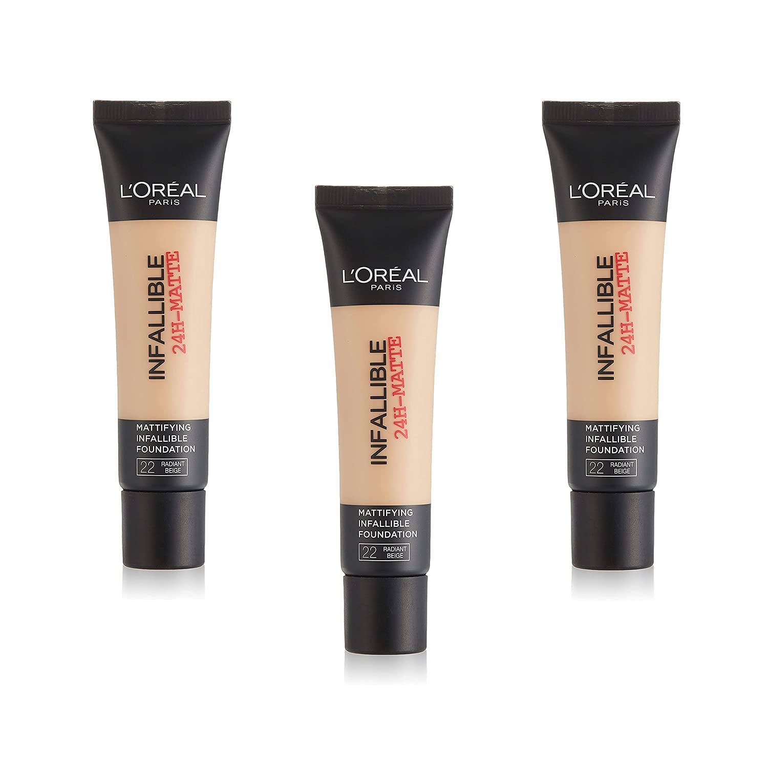 L'Orรฉal Paris Infallible 24h Matte Cover Foundation - 22 Radiant Beige, Pack of 3 (3 x 35 ml)