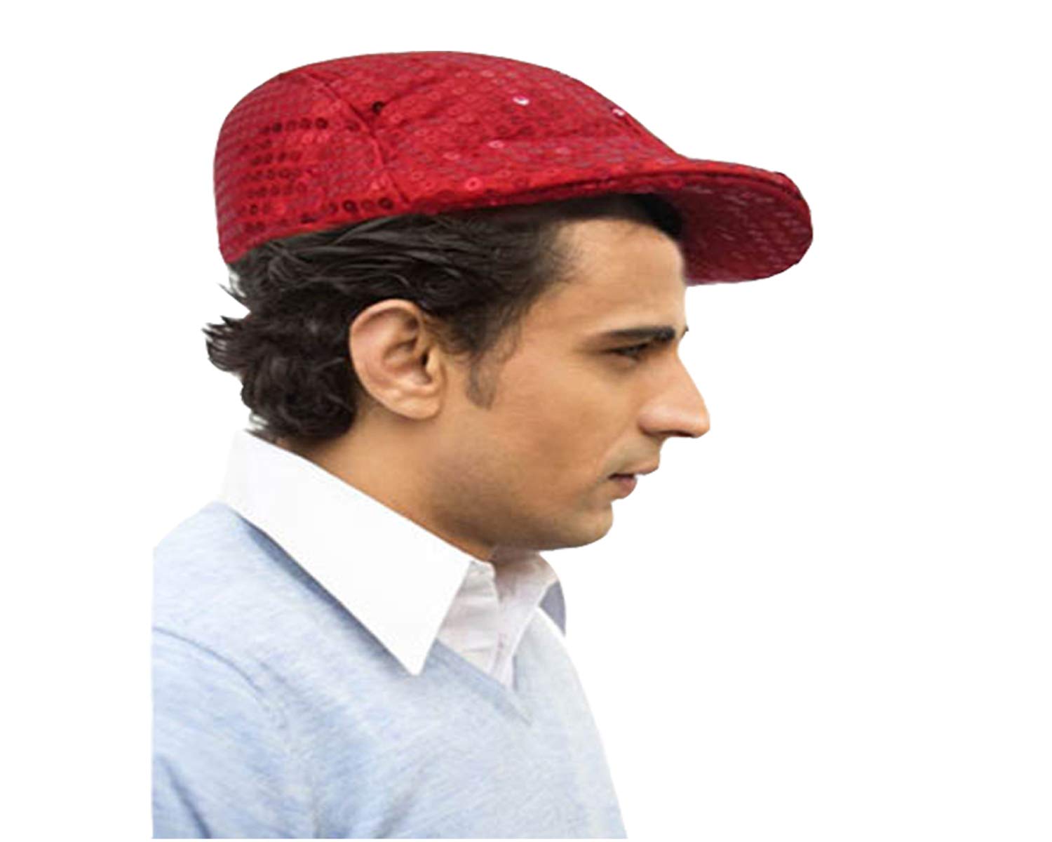 Dress Up America Sequined Flat Cap - Cabbie Hat For Men - Red Sequin Newsboy Flat Cap For Men