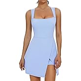 Fengbay Womens Tennis Dress Square Neck Sleeveless Athletic Dress Side Slit Flare Workout Dress