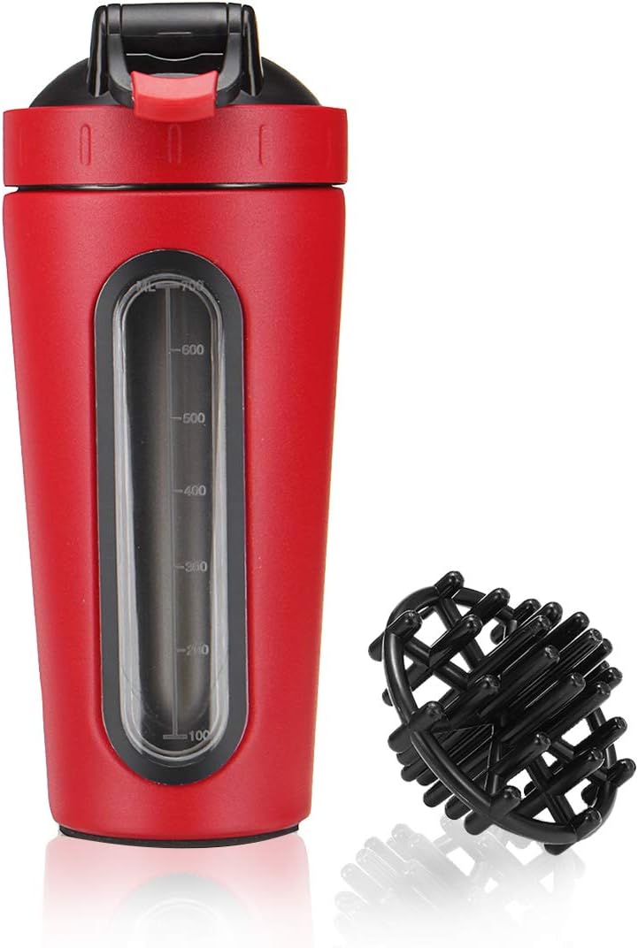 Slimerence Protein Shaker Bottle, Stainless Steel Mixer Bottle with Visual Window, Dishwasher Safe BPA Free Blender Cup for Gym Workout Fitness, 28oz