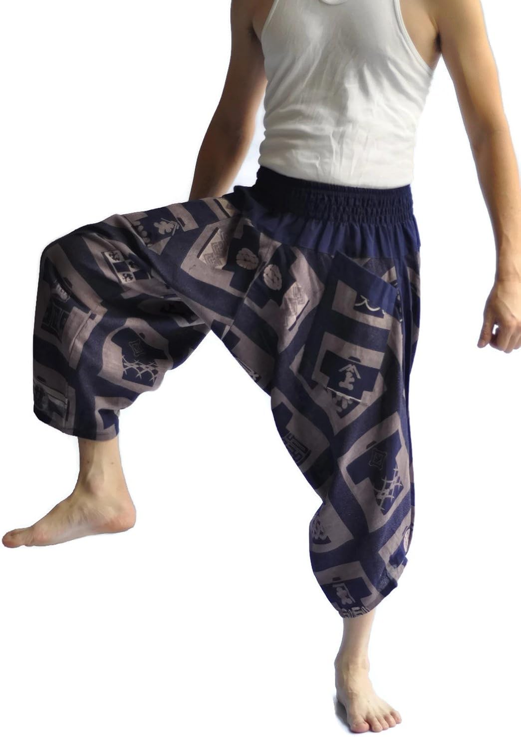 Siam Trendy Mens Harem Pants Design Japanese Style Pants One Size Blue: Clothing
