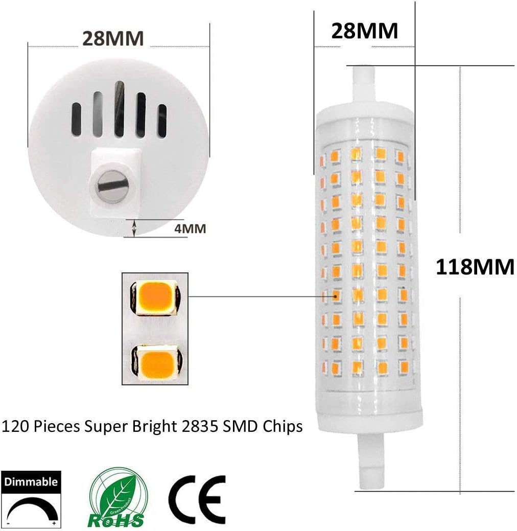 YAKAiYAL 15W R7s LED Light Bulb Dimmable 118MM Tubular Lamp Cold White 6000K 220V J118 Linear Ceramic Bulb Double-Ended 1-Pack MEHRWEG - Image 3