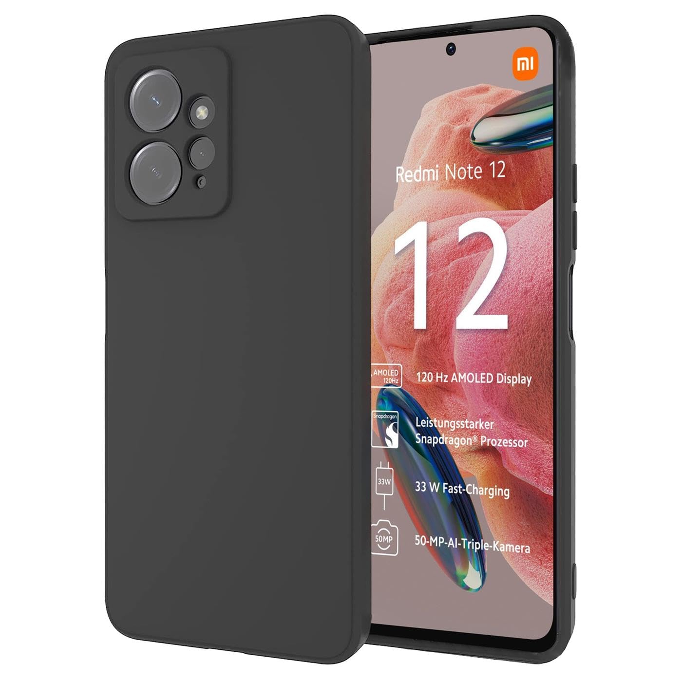 Verco Compatible with Xiaomi Redmi Note 12 (4G) Case, Matte Back Shell Protective Case for Redmi Note 12 Case Silicone Cell Phone Case - Black