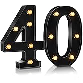 Aurelema 8.46 Inch LED Light up Numbers Decorative Glitter Black Marquee Light Sign for Birthday Party Numbers Decor Gift for Women Men Wedding Anniversary Backdrop Decoration Battery(Number 40)