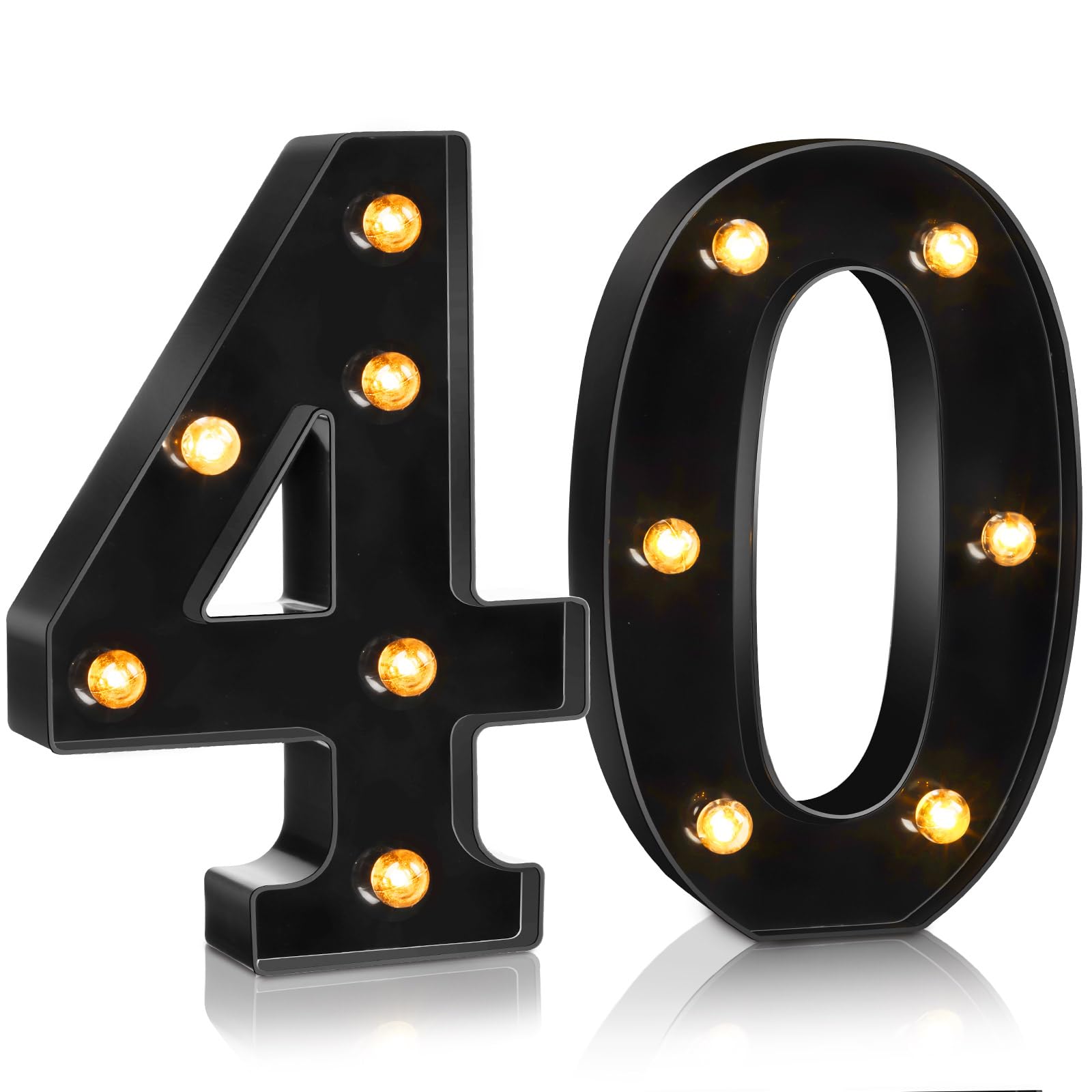 Photo 1 of Aurelema 8.46 Inch LED Light up Numbers Decorative Glitter Black Marquee Light Sign for Birthday Party Numbers Decor Gift for Women Men Wedding Anniversary Backdrop Decoration Battery(Number 40)