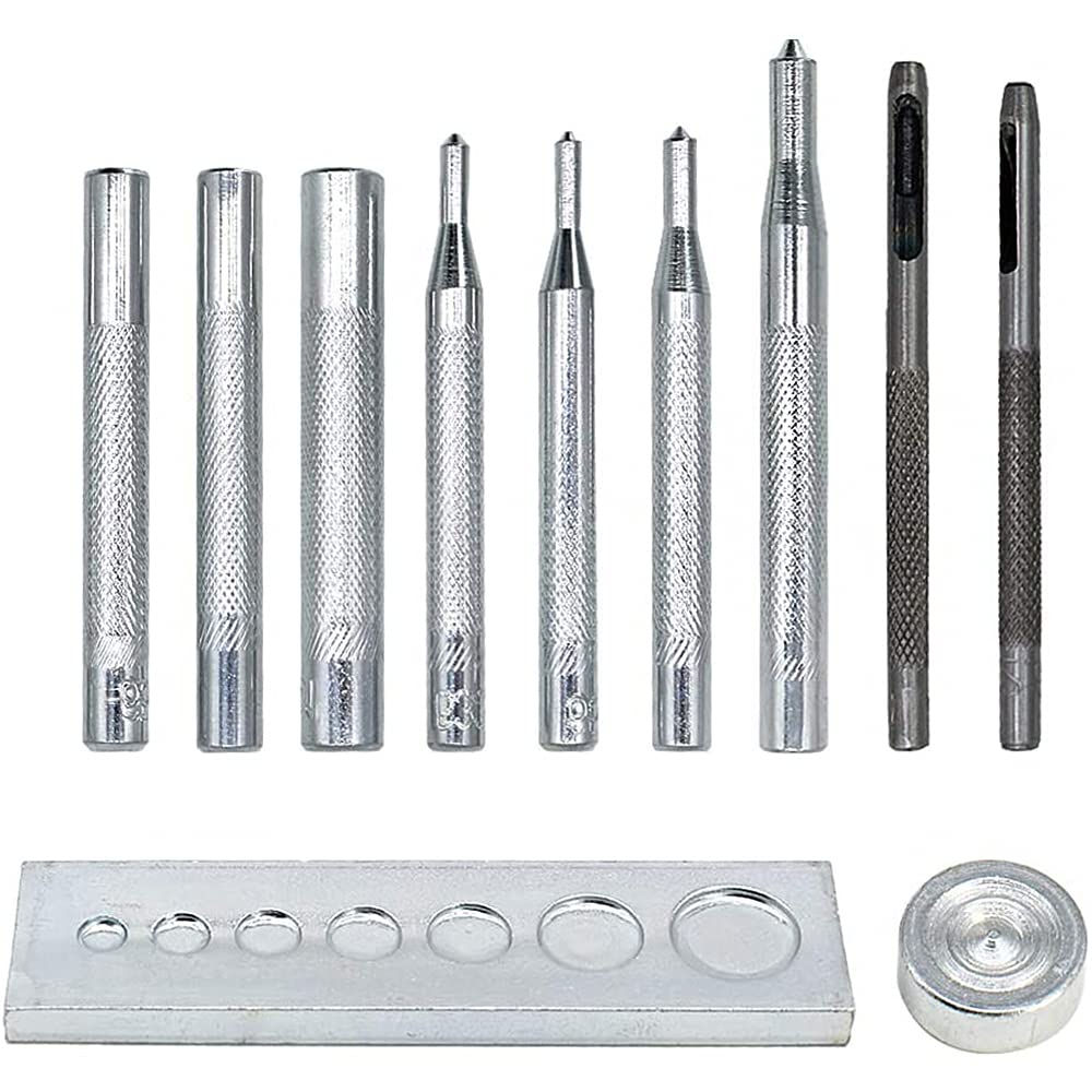 CENPEK 11Pcs DIY Leather Craft, Craft Tool Die Punch Snap kit Rivet Setter with Base for Punch Hole and Install Rivet Button