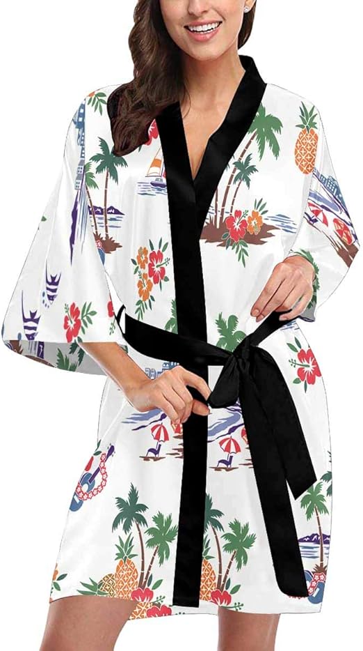 Custom Hawaiian Shore Scenery Women Kimono Robes Beach Cover Up for