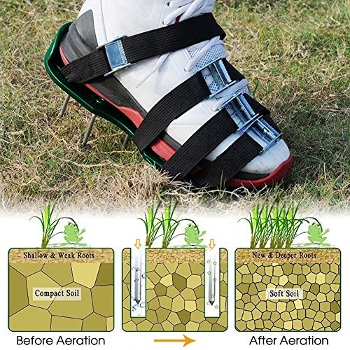 shsyue Lawn Aerator Shoes, 4 Adjustable Straps Universal Size ï¼Œ4 Aluminum Alloy Buckles Spiked Aerating Lawn Sandals, 26 Nails for Aerating Your Lawn or Yard