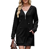Tanst Sky Womens Sweatshirt Dress Long Sleeve Hoodie dresses Half Zip Drawstring Hooded Tunic Tops with Pocket