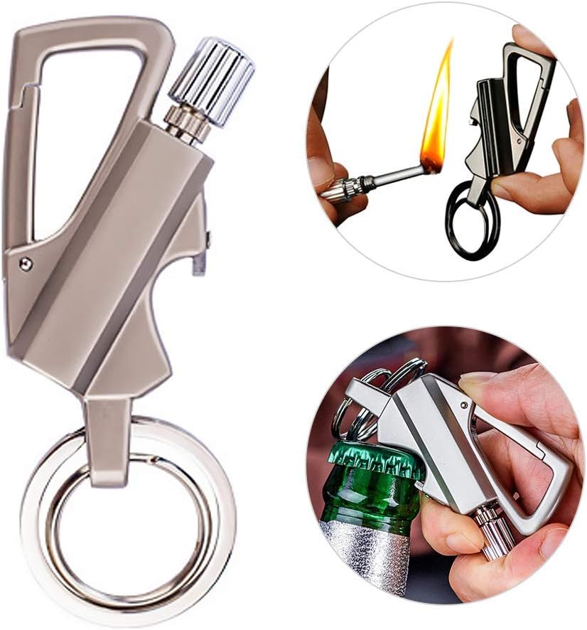 keychain flint fire starter,Multitool Keychain, Emergency Survival Gear with Flint Metal Matchstick Fire Starter,Best Gift Ideas and Emergency Survival Gear (Silver)