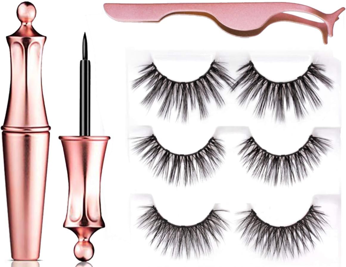 Magnetic Eyeliner and Lashes Kit, Magnetic Eyeliner for Magnetic Lashes Set, Best 3D Reusable Magnetic Eyelashes with Applicator,Magnetic Lashliner for Use with Magnetic False Lashes,No Glue Needed