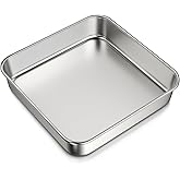 8 x 8-Inch Baking Pan, 304 Stainless Steel Square Cake Pan, Commercial Grade Bakeware for Cakes Brownies Casseroles, Thicker Rectangle Sheet Cake Pans, Non-toxic & Heavy Duty &Dishwasher Safe