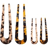 TIOSRU 4 PCS French Tortoise Shell Hair Pins for Women, Acetate Tortoise Shell Hair Forks U Shaped Hair pin French Twist Hair Pins for Buns Hair Styling sticks for Thick Thin Hair