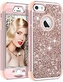Vofolen Case for iPhone SE Case iPhone 5S Case Glitter Bling Shiny Heavy Duty Protection Full-Body Protective Cover Hard Shell Hybrid Silicone Rubber Armor + Front Bumper for iPhone 5 5S SE Rose Gold