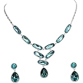 Faship Gorgeous Rectangle Rhinestone Crystal Floral Statement Necklace Earrings Set