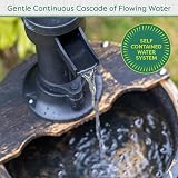 GardenKraft Rustic 2 Tier Garden Fountain Barrel Style with Built-In Pump view 5