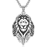 LES OSEWA Lion Pendant Necklace Men Sterling Silver Celtic Knot Lion Head Necklace Animal Celtic Jewelry Gifts for Women Father's Day Gifts