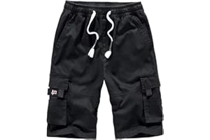 APTRO Men's Cargo Shorts Relaxed Fit Multi-Pockets Elastic Waist Cotton Shorts Outdoor Casual Cargo Shorts