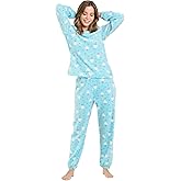 Allegra K Winter Flannel Pajama Sets for Women Cute Printed Long Sleeve Nightwear Top and Pants Loungewear Soft Sleepwears