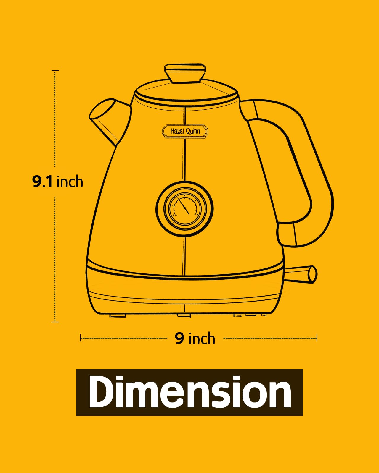 Hazel Quinn Hervidor eléctrico retro - Tetera de 1,7 litros / 57,5 ​​onzas con termómetro, totalmente de acero inoxidable, 1200 vatios de ebullición rápida, sin BPA, inalámbrico, apagado automático - Verde menta
