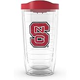 Tervis Made in USA Double Walled North Carolina State Wolfpack Insulated Tumbler Cup Keeps Drinks Cold & Hot, 16oz - Red Lid, Primary Logo