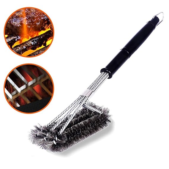 SKAO Grillbürste,3 Bürstenkopf BBQ Grill Bürste Edelstahl Reinigungsbürste mit Lange Griff,17.7in Ideal für Camping und Outdo