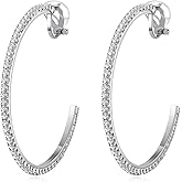 YOQUCOL 4.3CM(1.7in) Clip On Hoop Earrings Cubic Zirconia Non Pierced Ears Hoops for Women