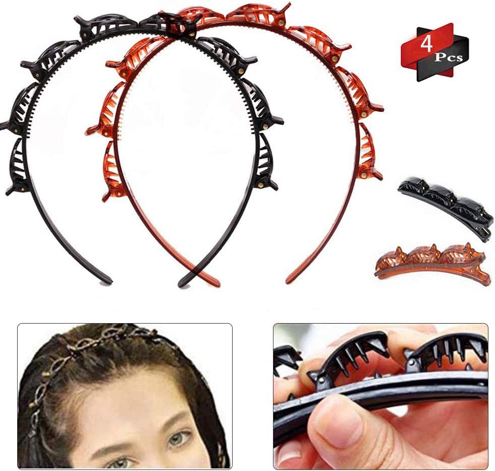 2 Serre-Tête Avec Pinces SSKHE - Double Bangs Hairstyle Pour Femmes Et Enfants