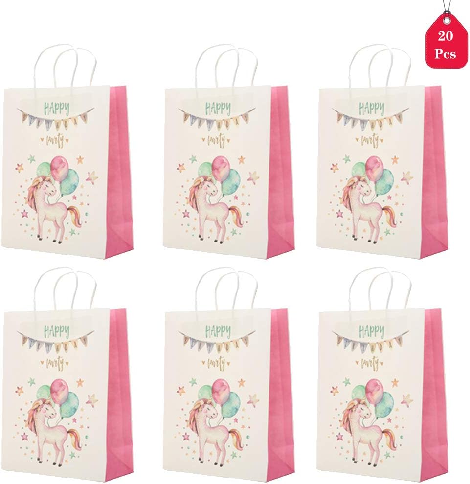 DreamJing 20Pcs Unicorn Paper Bags Unicorn Party Favor Paper Gift Bag for Girls Kids Party Wedding, Birthday, Baby Shower Party Gift Bags
