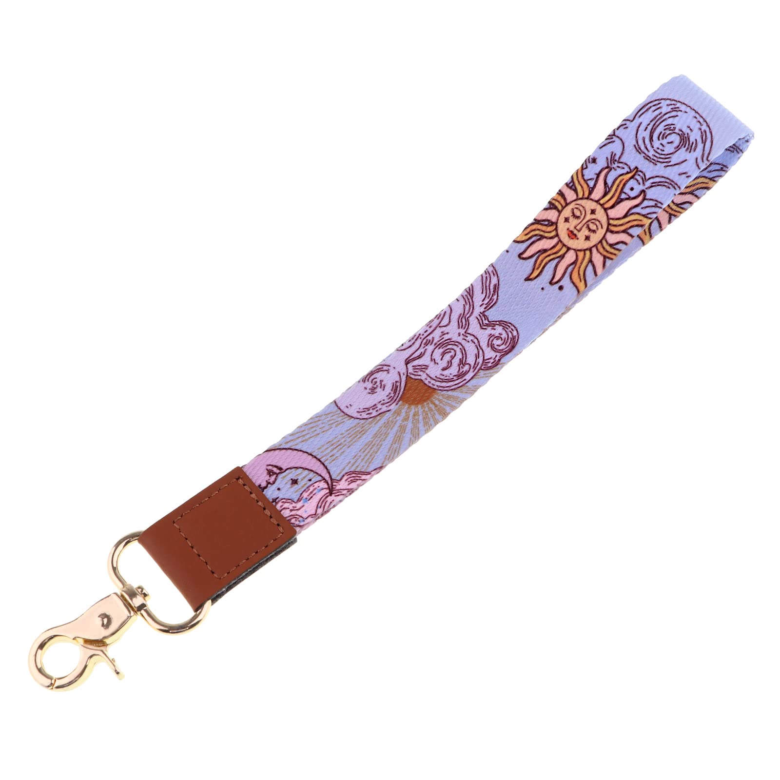 juanooo Cute Wrist Lanyard for Keys Wallet Cool Goddess Moon Sun Short Hand Lanyard Keychain for Card Holder(Purple)
