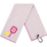 CybGene Embroidered Pickleball Towel, Funny Gift for Women, 16"x 24" Microfiber Towel, Pink, Initial B