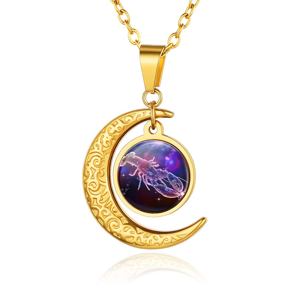 Custom4U Gold Plated Constellation Necklace,Cancer Birthday Jewellery Gifts,Zodiac Sign Cancer Pendant Gifts for Birthday