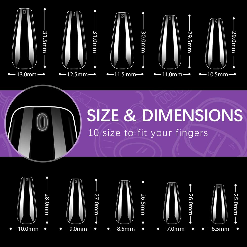 Long Fake Nails - Clear Acrylic Coffin Shaped Ballerina Nails Tips BTArtbox 500pcs Full Cover False Artificial Nails with Case for Salons and DIY Nail Art, 10 Sizes - Image 6