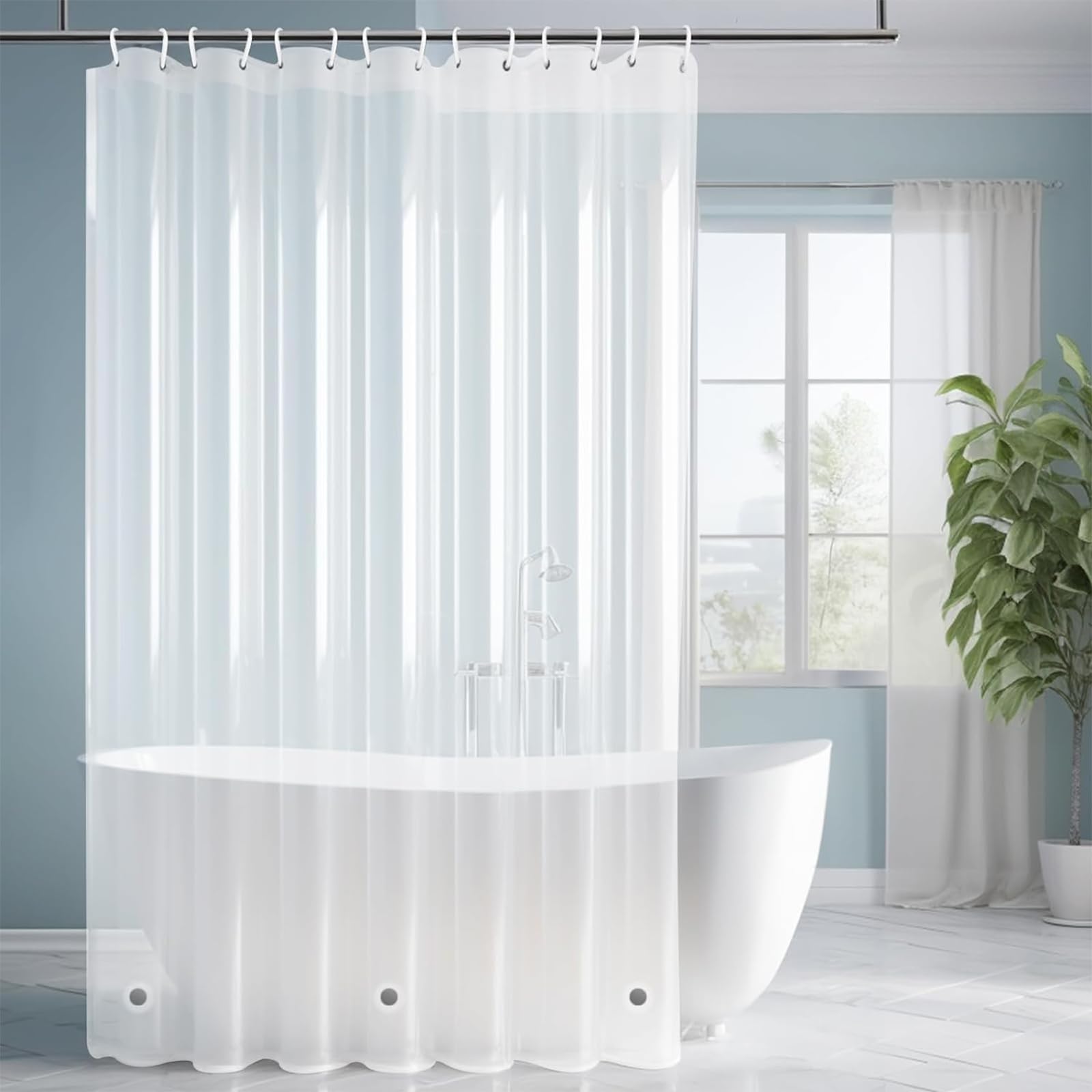 ECO Shower Curtain 180x180cm, Clear PEVA Waterproof Heavy Duty With 3 Magnets, 12 Plastic Hooks - Mould Proof, Quick-Drying, Washable Bathroom Curtain for Home Decor