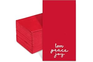 Quera 100 Pack Christmas Paper Napkins 4.38'' X 7.88'' Joy Peace Love Disposable White Decorative Table Napkin for New Year Winter Dinner Merry Christmas Holiday Xmas Decor Party Supplies red white