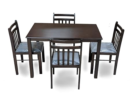 T2A Furniture Qumin 4 Seater Wooden Dining Table Set (Matte Finish, Brown)