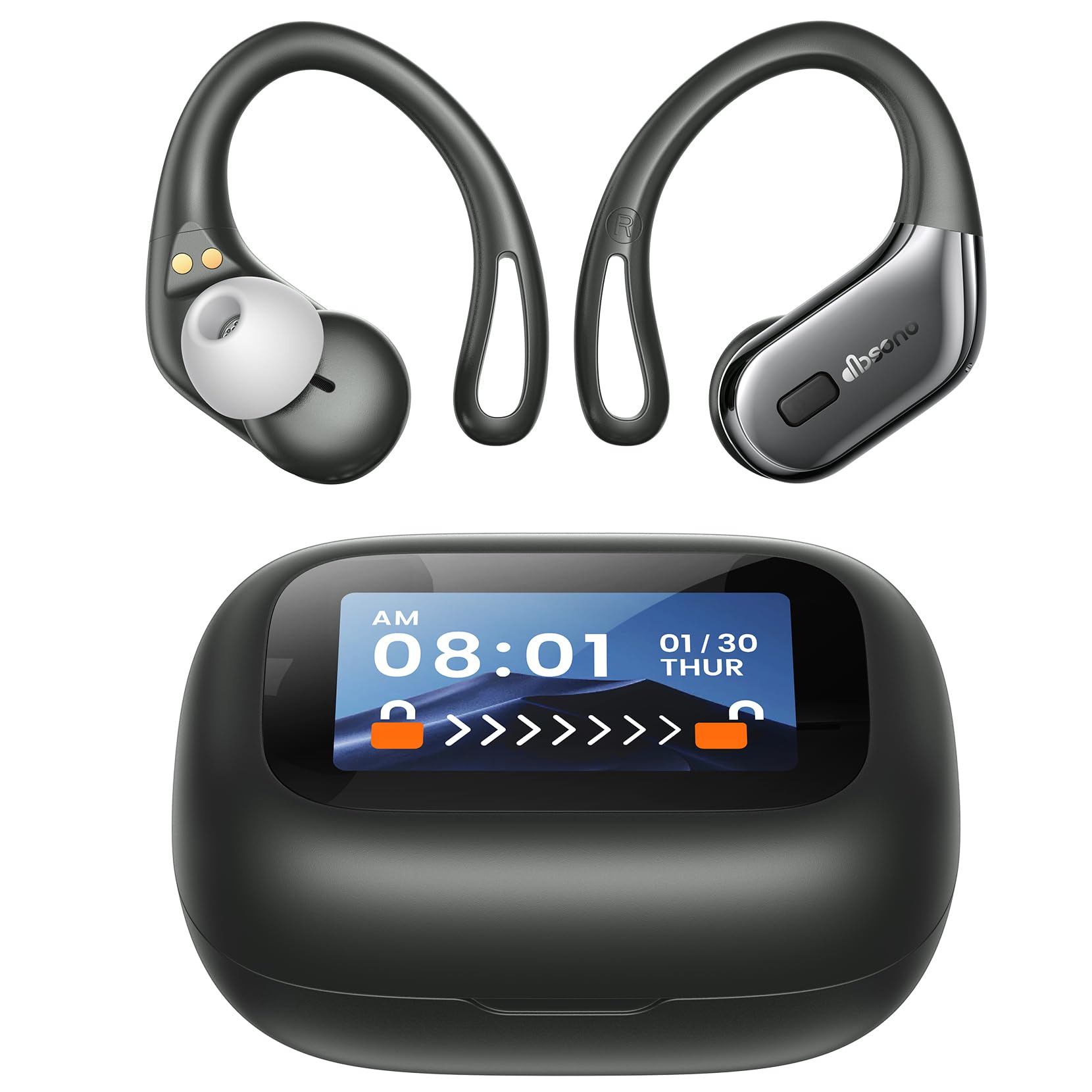 Bluetooth Gym Running Headphones: Sweatproof & Waterproof, 40H Playtime Wireless Earbuds with Earhooks, Secure Fit Over Ear Buds with Mic, Christmas White Elephant Gifts Stocking Stuffers