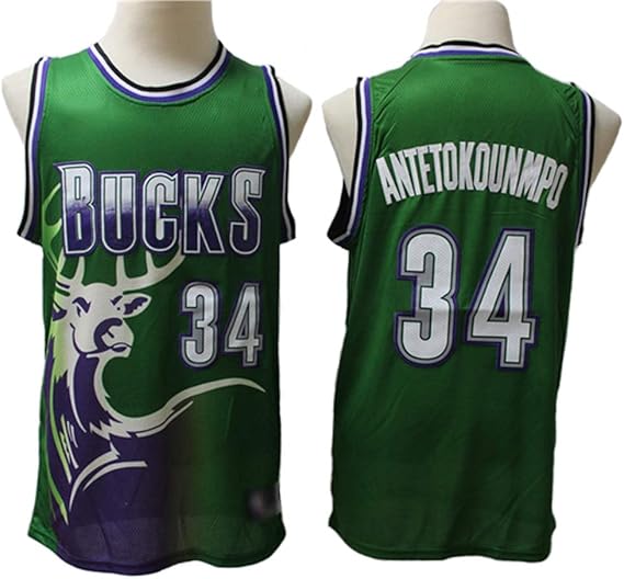 TGSCX NBA Milwaukee Bucks #34 Giannis Antetokounmpo Classic Jersey, Retro Comfortable/Light 