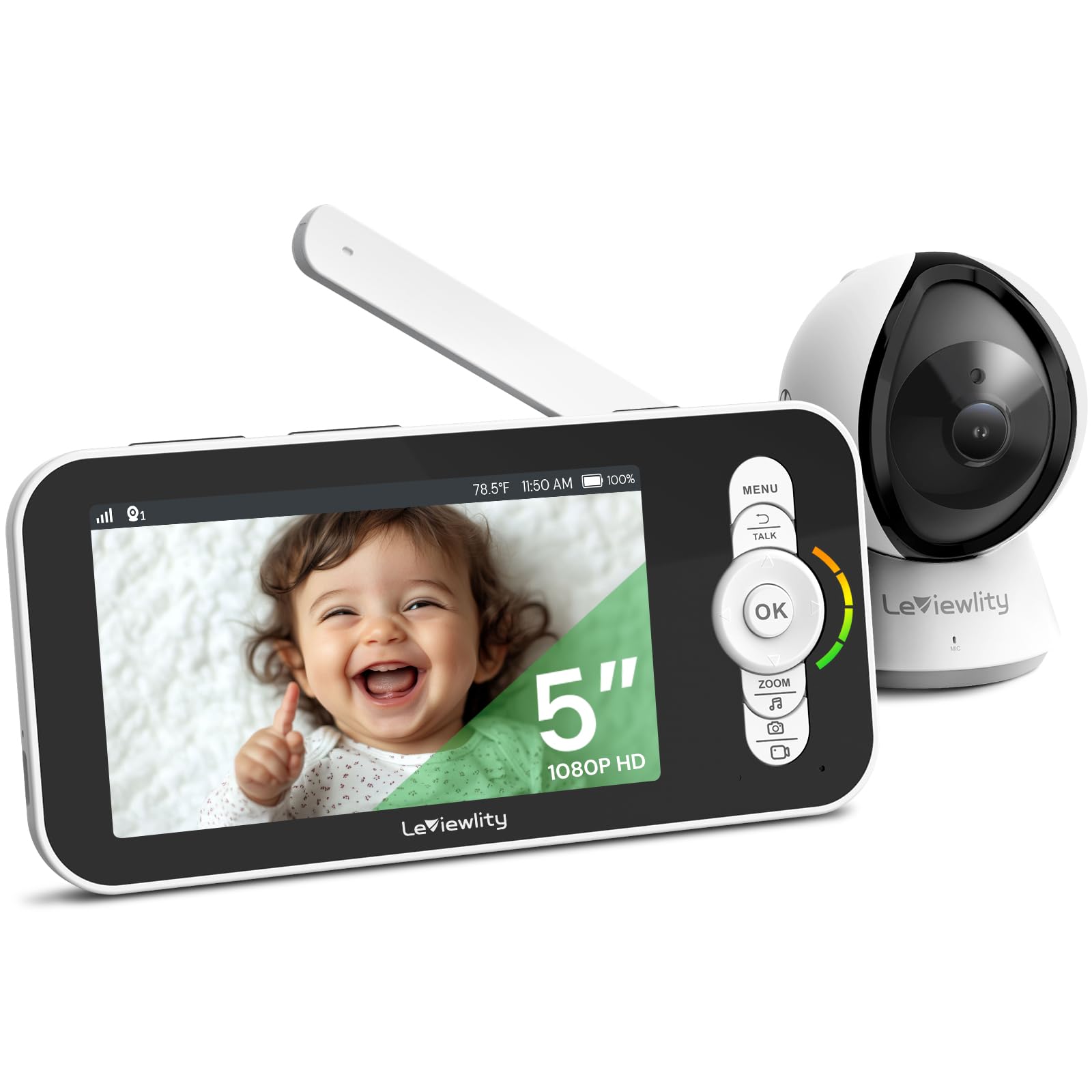 Photo 1 of Leviewlity Video Baby Monitor with Camera No Wifi, 5" 1080P HD Screen with 5000mAh 30Hr Battery & 1100ft Range, 8X Zoom, Infrared Night Vision, VOX, 2-Way Audio, Photo & Video Record for Crib, Nursery