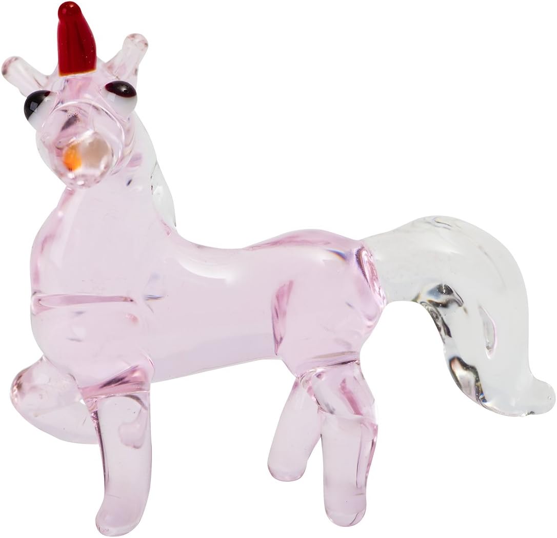 Tynies Handmade Glass Figurine with Collector's Frame - Mila Unicorn - Pink1.9" x 1.6" x 1.2"