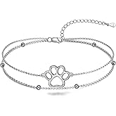 ONEFINITY Paw Print Anklet 925 Sterling Silver Pet Dog Cat Paw Layered Ankle Bracelet Pet Jewelry Gifts for Women