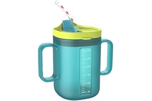 Spill Proof Sippy Cups for Seniors & Adults -10.2oz(300ml) Non-Spill Cups with 2 Handles & Straw Lid, Elderly Drinking Cups f